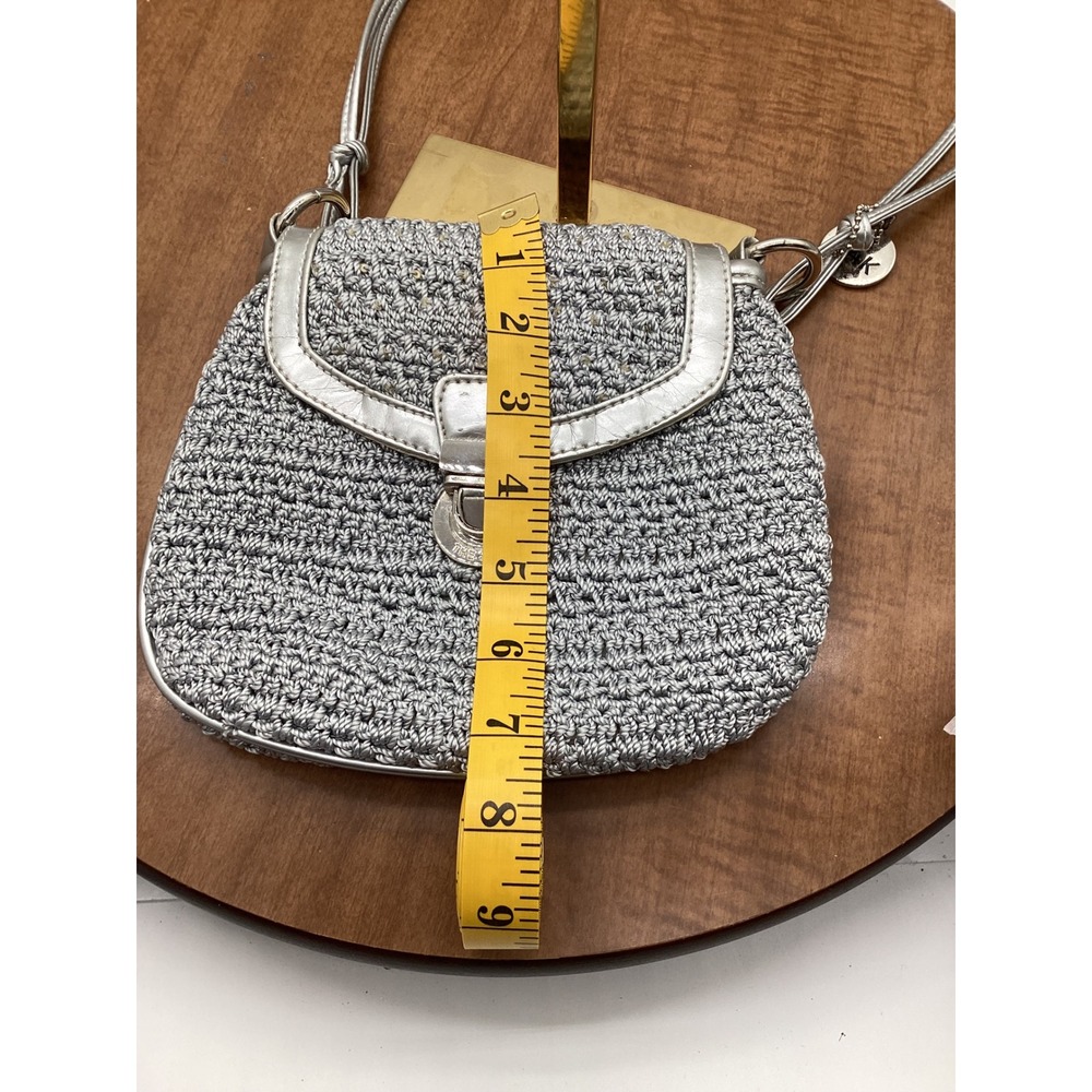 The Sak Silver Crochet Crossbody Bag Metallic Handcrafted Shoulder Bag Small - Picture 8 of 9